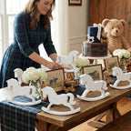 Vicenpal 6 Pack Baby Shower Wooden Vintage Rocking Horse Table Decorations for Blue Green Tartan Plaids Party Centerpieces, White Rocking Horse Decor for Baby Shower Party Wedding Birthday Decorations - Image 3