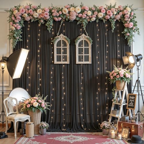 30ft×10ft Wrinkle Free Black Backdrop Curtain Drapes, 6 Panels 5ftx10ft Sheer Tulle Chiffon Backdrop Panels Curtains for Wedding Baby Shower Birthday Party Stage Photo Home Decorations - Image 4