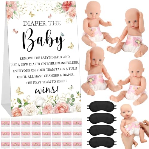 RoundFunny 33 Pcs Baby Shower Diaper Changing Game Supplies, Rose by RoundFunny