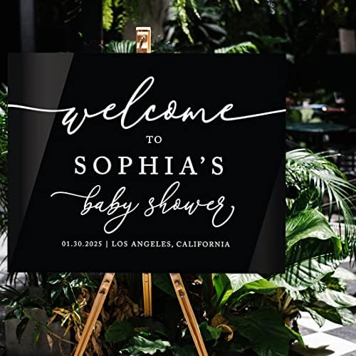 Andaz Press 16"x20" Black Acrylic Personalized Baby Shower Welcome Sign, Gender Neutral Large Custom Sign for Easel Stand, Classic Baby Shower Decorations - Image 3
