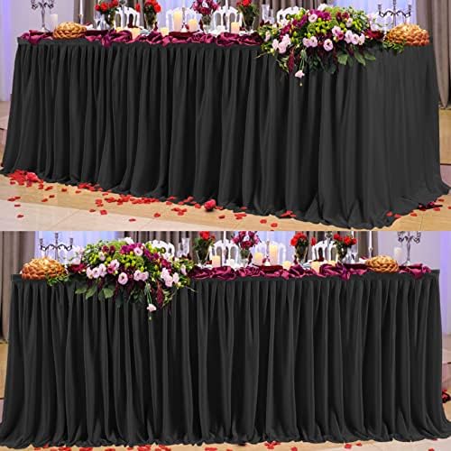 PARTISKY Black Polyester Table Skirt for Rectangle Tables 12ft, Wrinkle Resistant Pleated Ruffle Tablecloth for Banquet Wedding Trade Baby Shower Display Gift Dining Table - Image 4