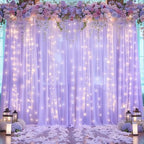 20ft x 10ft Lavender Chiffon Backdrop Curtain with Lights String for Parties,4 Panels Sheer Tulle Curtain Wedding Backdrop for Baby Shower Birthday Party Ceremony Reception Home Decorations - Image 6