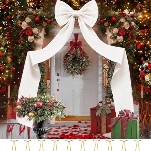 Giant Bow Decoration 75x19 Inch，Big Bow for Backdrop with 10 Pcs Satin Ribbon Bows, Large Satin Decorative Bows for Wedding Birthday Party Baby Shower Room Supplies(White) by VOVOIR
