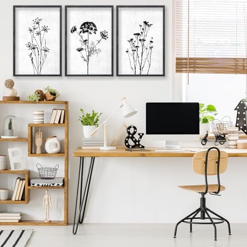 flowtorely Flower Plant Wall Art Decor 24"x16" Set of 3 Black And White - Image 5