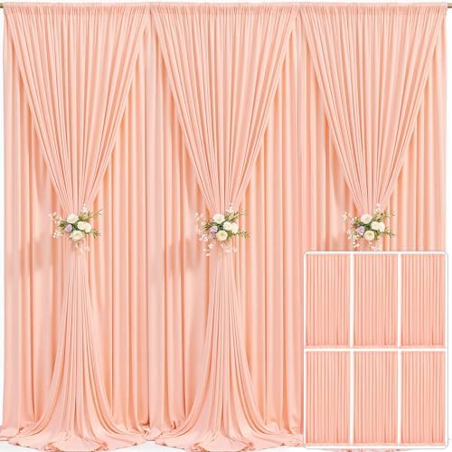 6 Panels Peach Backdrop Curtain for Parties Baby Shower Wrinkle Free Peach Photo Curtains Backdrop Drapes Fabric Decoration for Wedding Birthday Party 30ft(W) x 10ft(H) by Tao-GePartyDecorations