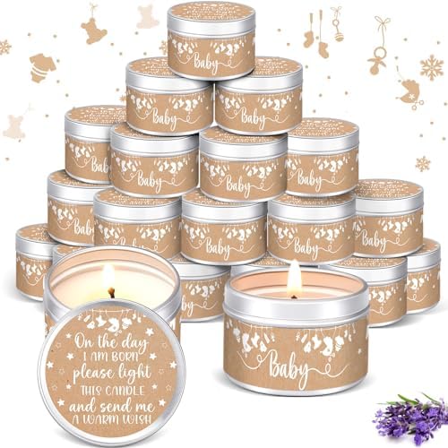 MTLEE Kraft Paper 24 Pcs Baby Shower Party Favors Candles Lavender Scented Baby Shower Favors for Guests Rustic Tealights Candles Gender Reveal Return Gifts(Khaki, 1.2 oz) by CelebrateEveryMoment