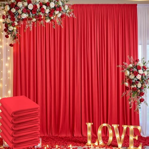 30ft x 10ft Wrinkle Free Red Backdrop Curtain for Parties, 6 Panels 5×10ft Silky Polyester Red Photo Backdrop Drapes Back Drop Cloth for Birthday Theme Party Wedding Photography Background by ENJOYYOURPARTY