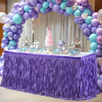 Partisky Mermaid Purple Tulle Curly Willow Table Skirt for Rectangle Table 17ft, Ruffle Tutu Table Cloth for Girls Boys Baby Shower,Mermaid Birthday Party - Image 3