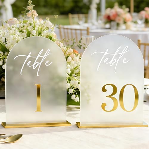 Frosted Wedding Table Numbers 1-30 with Stands - 5.5x7 Inch by Unknown