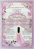 Hosmsua 50PCS Personalized Purple Glitter Quinceanera Invitations Kit 5.1x7.3 Inch Laser Cut Floral Crown Pocket Quinceanera Invitation Cards with Envelopes for Birthday Quince Invitation by Hosmsua