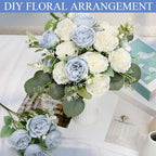 24 Bundles Dusty Blue White Artificial Peonies Silk Flowers Bulk - Image 5