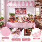 Tallew 3 Pcs Locally Grown Baby Shower Decorations Farmers Market Party Decor with 3D Awning Locally Grown Baby on the Way Sign 54 x 108" Check Tablecloth for First Birthday Farmers Market (Pink) - Image 3