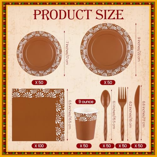 Kochorie 400 Pieces Cielito Lindo Party Supplies, Platos De Barro Mexicanos Fiesta Disposable Tableware Sets with Paper Plates Cups Napkins Cutlery Serves 50 for Baby Shower Mexican Party Supplies - Image 2