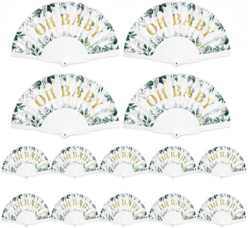 Cinrobiye 24 Pcs Greenery Baby Shower Folding Hand Fans, Sage Green Eucalyptus Oh Baby Fans Bulk, Foldable Fan Favors for Gender Reveal, Baby Shower Guest Favors and Party Decorations by Cinrobiye