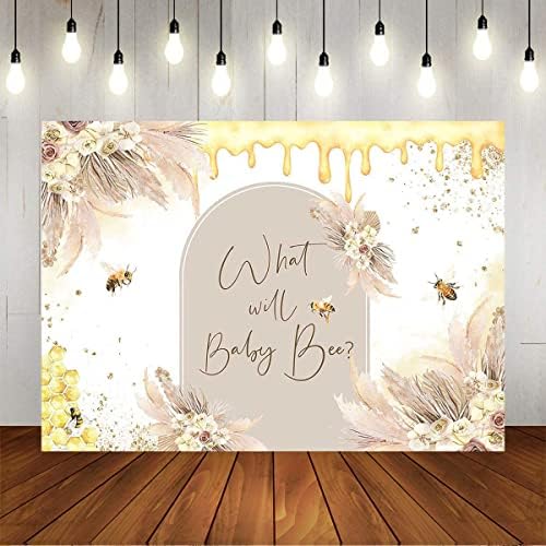 Mocsicka Boho Bee Theme Baby Shower Backdrop Honeycomb Bee Pampas Grass Floral Party Decorations What Will Baby Bee Gender Reveal Cake Table Banner Supplies (10x7ft) - Image 5