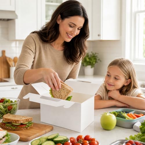 ZOOFOX 50 Pack White Gable Boxes 9x6x6 Inches, Large Greaseproof Cardboard Treat Boxes with Handles, Party Favor Boxes for Baby Shower, Food, Birthdays, Barn Style Lunch Boxes - Image 6