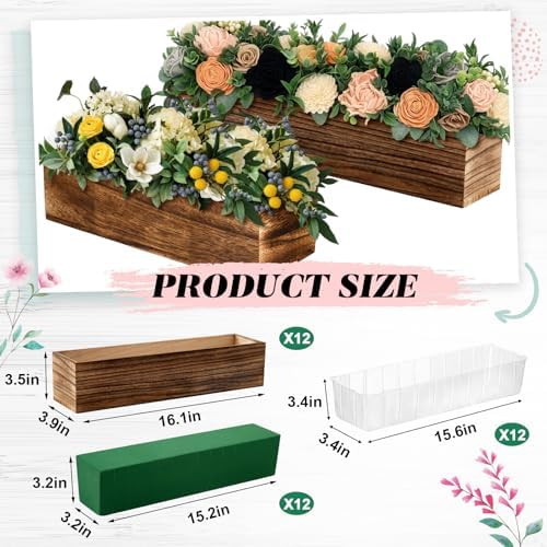 Dandat 12 Set Wood Rectangle Boxes 16x4 Inch Rustic Planter with Liner - Image 2