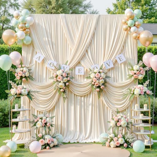 6 Panels Beige Backdrop Curtains, Beige Cream Drapes Backdrop 30ft x 8ft - Image 2