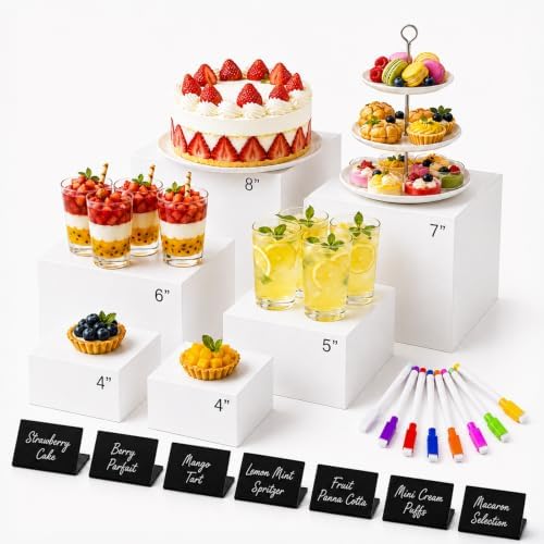 6 Pcs Food Risers for Display Party Buffet Riser White(4",4",5",6",7",8") by Draupnir