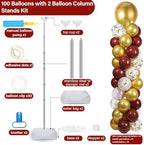 2 Sets Adjustable Balloon Column Stand Kit with Bases（Burgundy Red Gold） - Image 2
