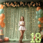 10x10FT Green Wrinkle Free Backdrop Curtains with Lights String for Parties - Photo Curtain Backdrop with Lights for Wedding Decorations, Bridal Baby Shower Birthday Party Photography Background - Image 3