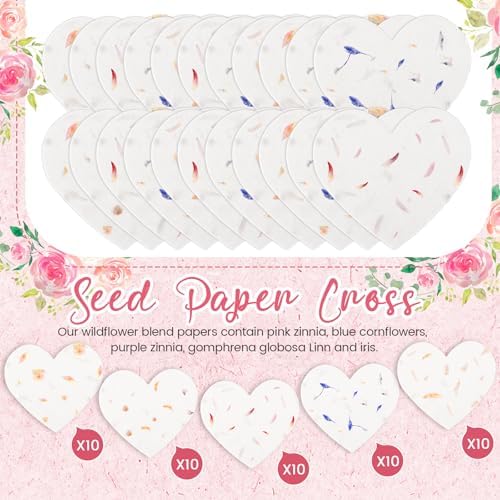 Dunzoom 50 Sets Wedding Gifts for Guests Heart Shaped Seed Paper Baby Shower Seed Packet Party Favor Plantable Paper Thank You Cards Mini Terracotta Pots and Organza Bags for Bridal Shower Party Favor - Image 3