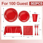 100 Guests Red Plastic Plates and Napkins Party Supplies for Birthday - Image 3