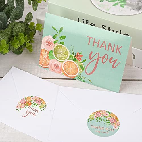 AnyDesign 36 Set Orange Floral Thank You Cards Watercolor Fruit Flower Greeting Cards with Envelopes Stickers Spring Summer Blank Note Cards for Baby Shower Wedding Birthday Party (Pack of 2) - Image 4