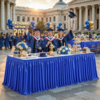 21ft Length Royal Blue Satin Table Skirt for Rectangle Tables, Wrinkle Resistant Pleated Ruffle Table Cloth Glitter Desk Skirting for Weddings Banquet Birthday Party Stage Decorations - Image 6