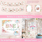 Party Inspo Wonderland 1st Birthday Girl, 145 PCs – Fairy Onederland First Birthday Party Supplies with Tea Party Backdrop, Balloon Garland, Cake Topper, Hanging Arrow Signs - Image 5