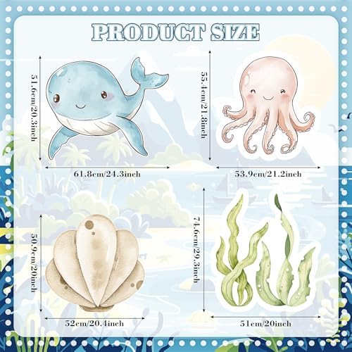 Honoson 4 Pcs Large 32" Under The Sea Party Decorations Ocean Animal Shell Cardboard Cutouts Standup Baby Shower Backdrop Photo Props Sign for Marine Animal Birthday Party Decor - Image 3