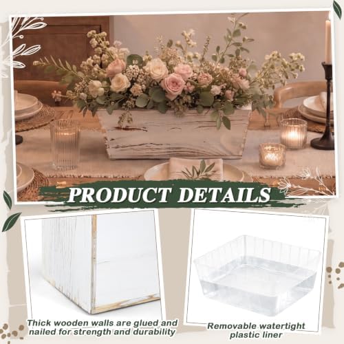 Dandat 2 Set 10 Inch Wooden Flower Box Rustic Table Centerpieces,White - Image 3