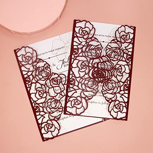 FOMTOR Laser Cut Wedding Invitation Set with Envelopes & Inserts & Seals – Perfect for Weddings, Bridal Showers, Engagements & Anniversary Celebrations - Red, 40pcs - Image 6