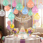 TaoBary 30 Set Pastel Ceiling Hanging Decoration 22/18'' Macaron and Transparent Latex Bobo Balloons Bulk with Satin Bows, Ribbons for Summer Back to School Baby Shower Wedding Party Decor - Image 2