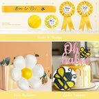 Bee Baby Shower Decorations for Girl – 126PCs Honey Bee Themed Party Supplies Set with Sweet as can Bee Backdrop, Pink Yellow Balloon Garland Kit, Tablecloth, Sash, Badges - Image 4