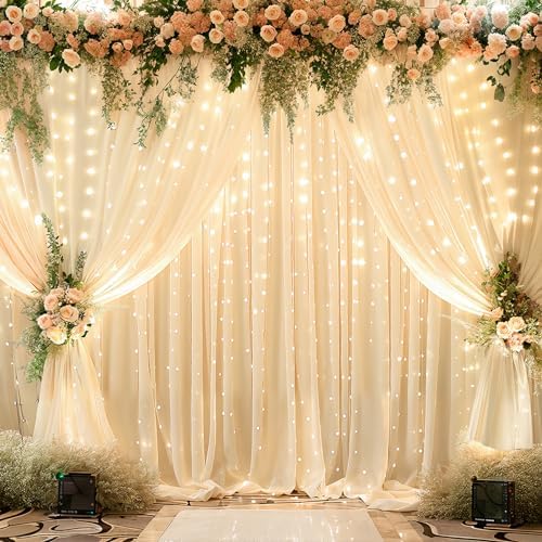 20x10ft Champagne Backdrop Curtains with Lights Photo Drapes Wrinkle Free Fabric Backdrop Curtain for Wedding Decorations Birthday Party Baby Shower Bridal Shower Home Party Background by Shillance