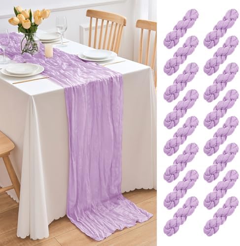 16 Pack Lavender Cheesecloth Table Runner 21.5 x 120 Inches Boho Gauze Table Runners 10FT Long Cheese Cloth Table Runner for Bridal Shower Baby Shower Birthday Party Wedding Decor by Unknown