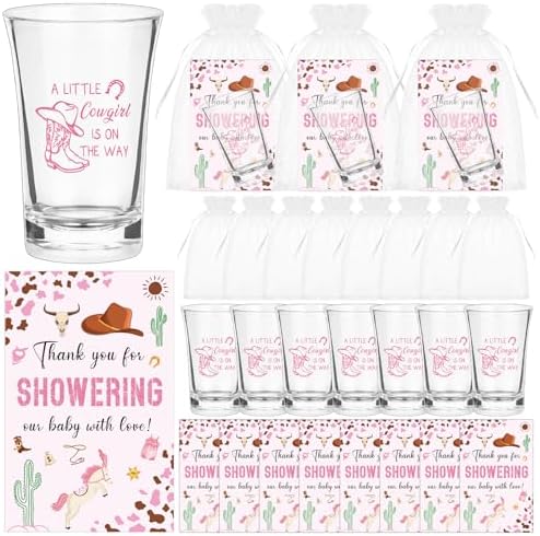 60 Sets Western Cowgirl Baby Shower Acrylic Shot Glasses A Little Cowgirl is On The Way Shot Glasses with Thank You Cards Organza Bags for Gender Reveal Cow-Girl Themed Birthday (Pink) by Unknown