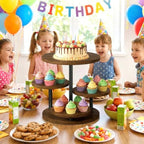 Cupcake Holder for 50 Cupcakes Wood Cake Stand with 4 Tiered Serving Tray 360°Rotating Dessert Stands Round Cookie Trays for Parties Wedding Baby Shower Afternoon Tea Dessert Table, Walnut - Image 2