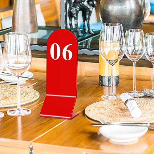 Remerry 50 Pcs Table Numbers 1-50 Acrylic Double Sided Number Cards for Restaurant Acrylic Tent Table Holders Tent Cards Wedding 2.36 x 6.3 Inch(Red) - Image 2