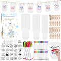 Panitay 126 Pcs Baby Shower DIY Bodysuit Set Bib 25 Blank White Newborn Bodysuit 25 Stencils 24 Marker 1 Sign 50 Pins(Blue Elephant) by Panitay