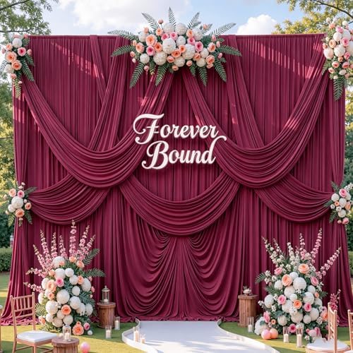 10FT x 15FT Wrinkle-Free Burgundy Backdrop Curtains for Wedding, 2 Panels Burgundy Fabric Photo Background Drapes for Wedding Reception, Birthday, Bridal & Baby Shower Decorations Photography - Image 3