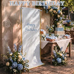 Striped Happy Birthday Sign Stand with Linen Ribbon, Blue - Image 5