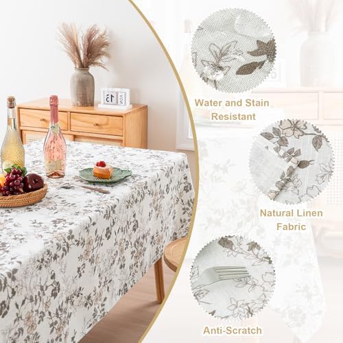 H.VERSAILTEX Linen Table Cloths Floral Printed Tablecloth Spill-Proof Waterproof Table Cover for Dining Buffet Feature Soft and Thick Fabric Wrinkle Free, 60 x 120 Inch, Retro Floral - Brown - Image 4