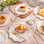 WDF 200PCS Ivory Plastic Plates with Gold Rim - Cream Plastic Plates - Include 100 Dinner & 100 Dessert Fancy Disposable Plate for Party - Heavy Duty Plate for Wedding/Baby Shower - Image 6