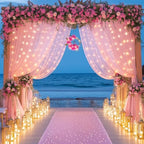 10x10FT Pink Wrinkle Free Backdrop Curtains with Lights String for Parties - Photo Curtain Backdrop with Lights for Wedding Decorations, Bridal Baby Shower Birthday Party Photography Background - Image 4