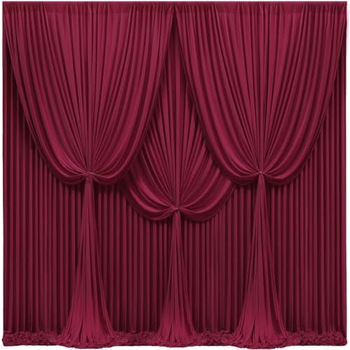 24x10FT Burgundy Backdrop Curtains for Wedding Parties, Wrinkle Free Polyester Photography Backdrop Drapes for Wedding Baby Shower Birthday Parties Stage Background Stand Decorations 4x10ft,6 Panels by Partisky