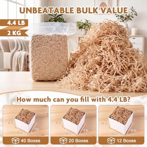AFOROEOA Crinkle Cut Paper Shred Filler 4.4LB/2KG Bulk, Kraft Brown Paper Gift Basket Filler for Christmas Thanksgiving Halloween Birthday Hamper Packaging, Shredded Paper for Gift Boxes, Kraft - Image 5