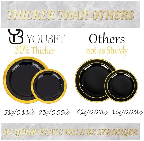 YOUBET 350PCS Black and Gold Plastic Plates for Party Wedding - Image 3