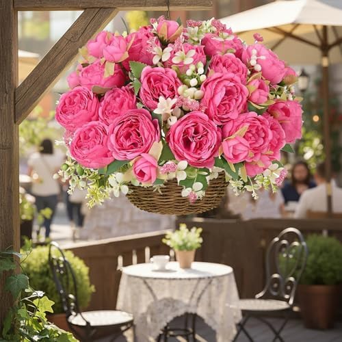 Peonies Artificial Flowers Bouquet, Lifelike Silk Fake Peonies with Stems for Home Table Centerpieces, Wedding, Party & DIY Bridal Floral Arrangements (12, Rose red) - Image 6